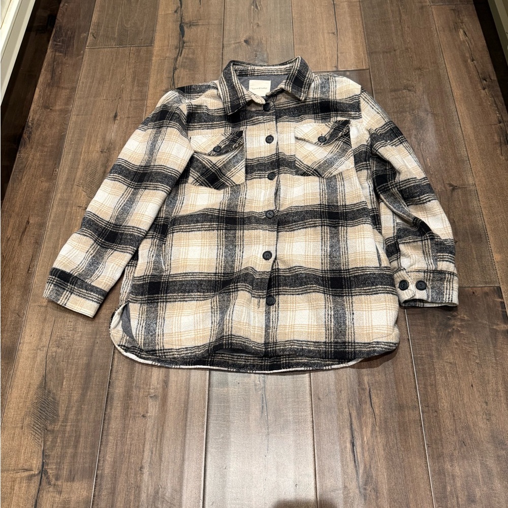 Thread & Supply Black and Cream Plaid Button Down Shirt